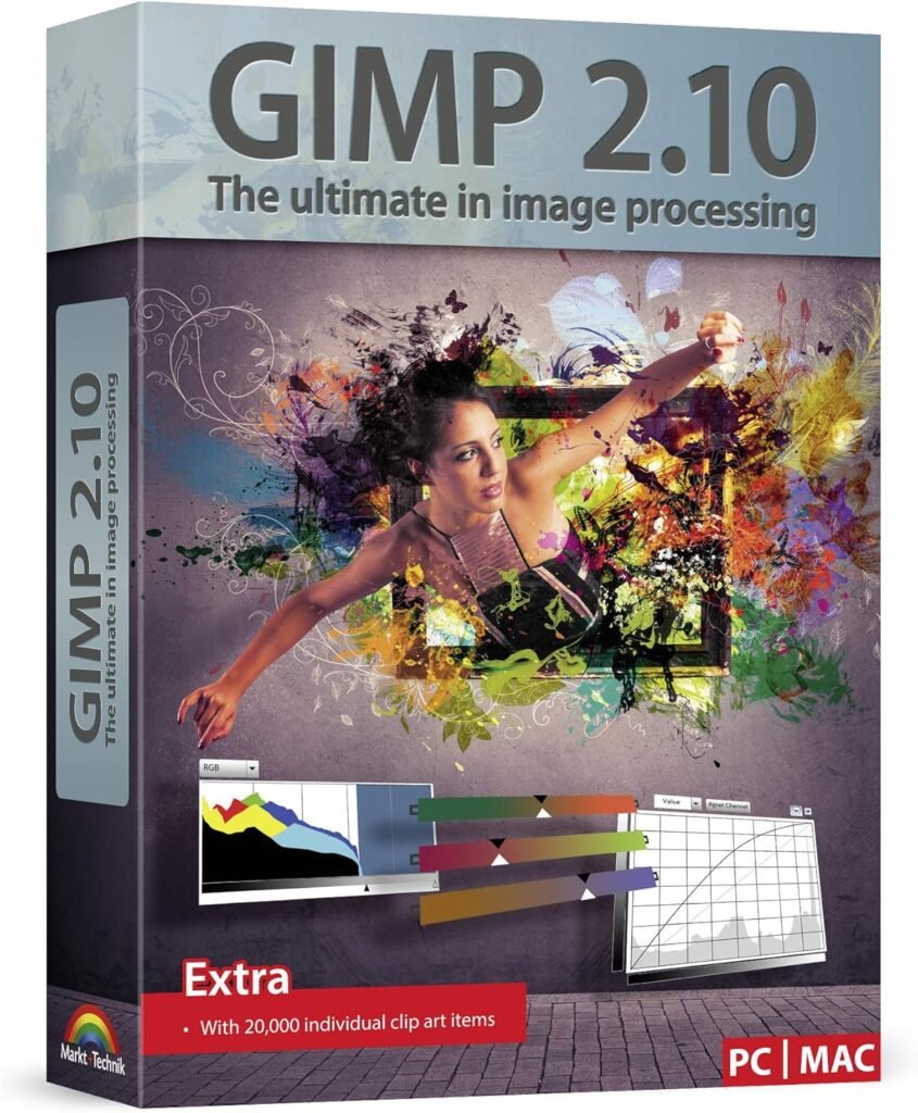 GIMP 2.10 - Graphic Design  Image Editing Software - this version includes additional resources - 20,000 clip arts, instruction manual