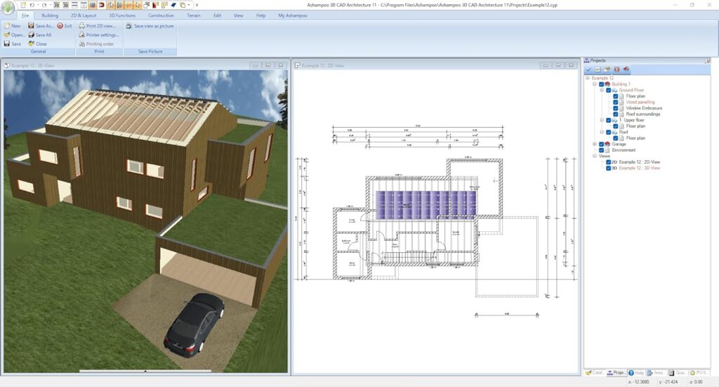 3­D CAD Architecture 11⁠ - design Software for house, garden, balcony, photovoltaic, walls - 2D 3D objects for Win 11, 10