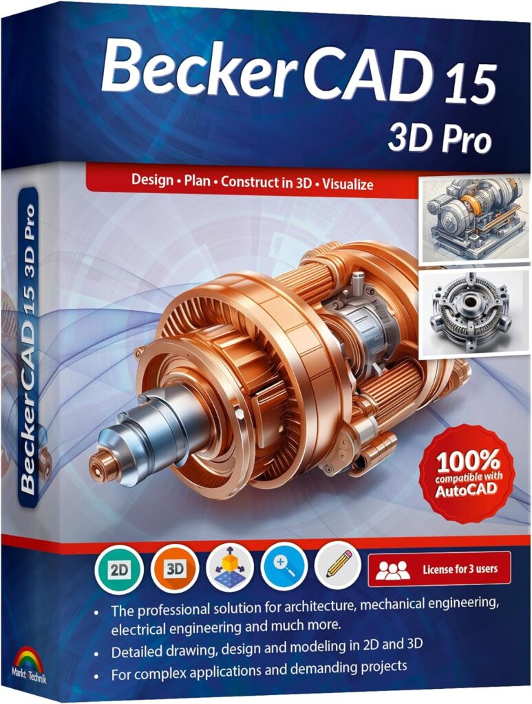 BeckerCAD 15 3D PRO - for Printing, Home Design, Floor Plan, Architecture, Engineering, Electric and more software compatible with AutoCAD for Win 11, 10, 8